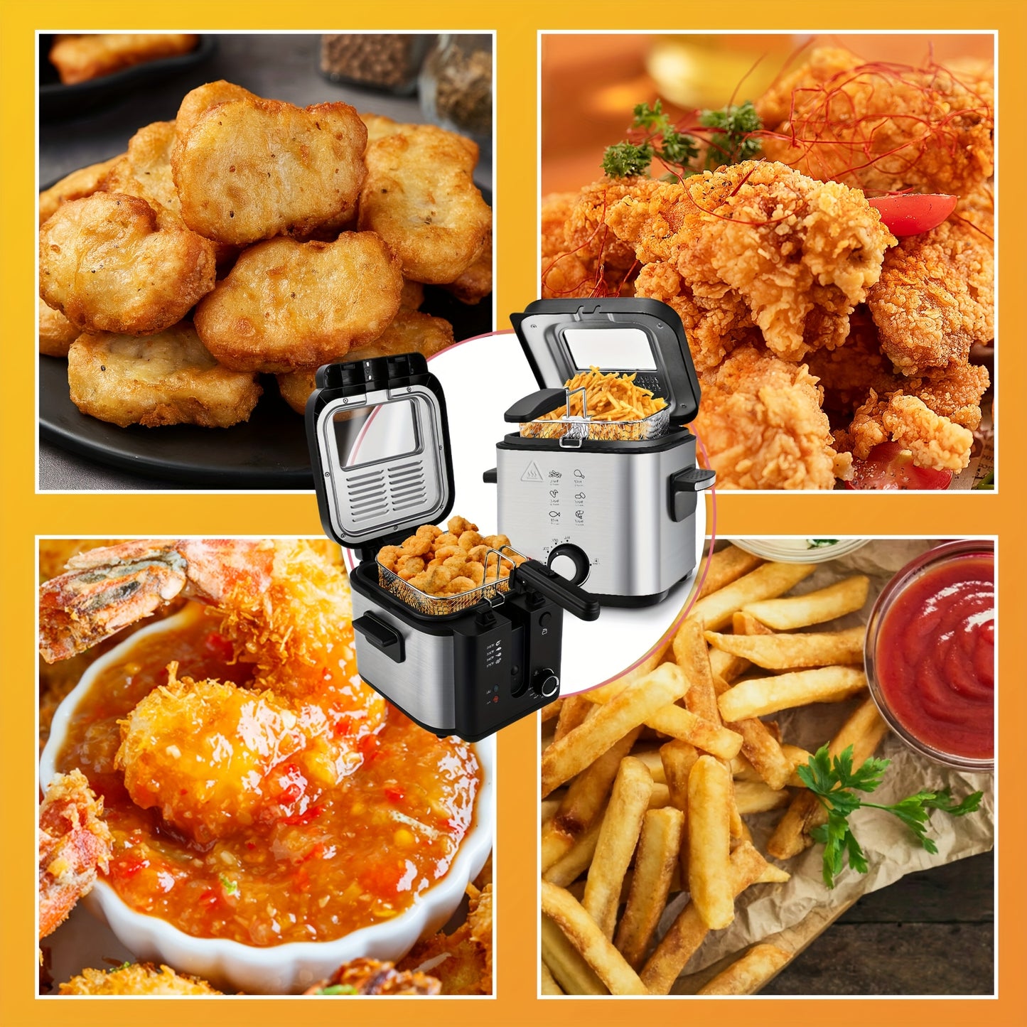 1500W Electric Deep Fryer with Basket, 84.5oz Family Size, Adjustable Temp & Easy Clean