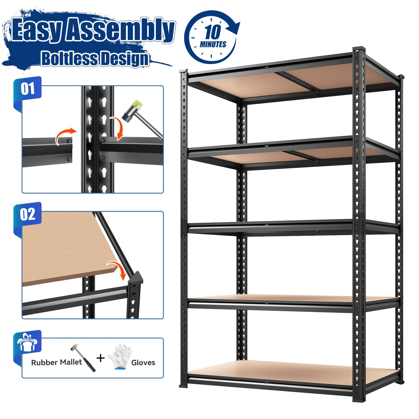 2000LBS Heavy Duty Garage Shelving – 5 Tier Adjustable Metal Storage Rack, Black
