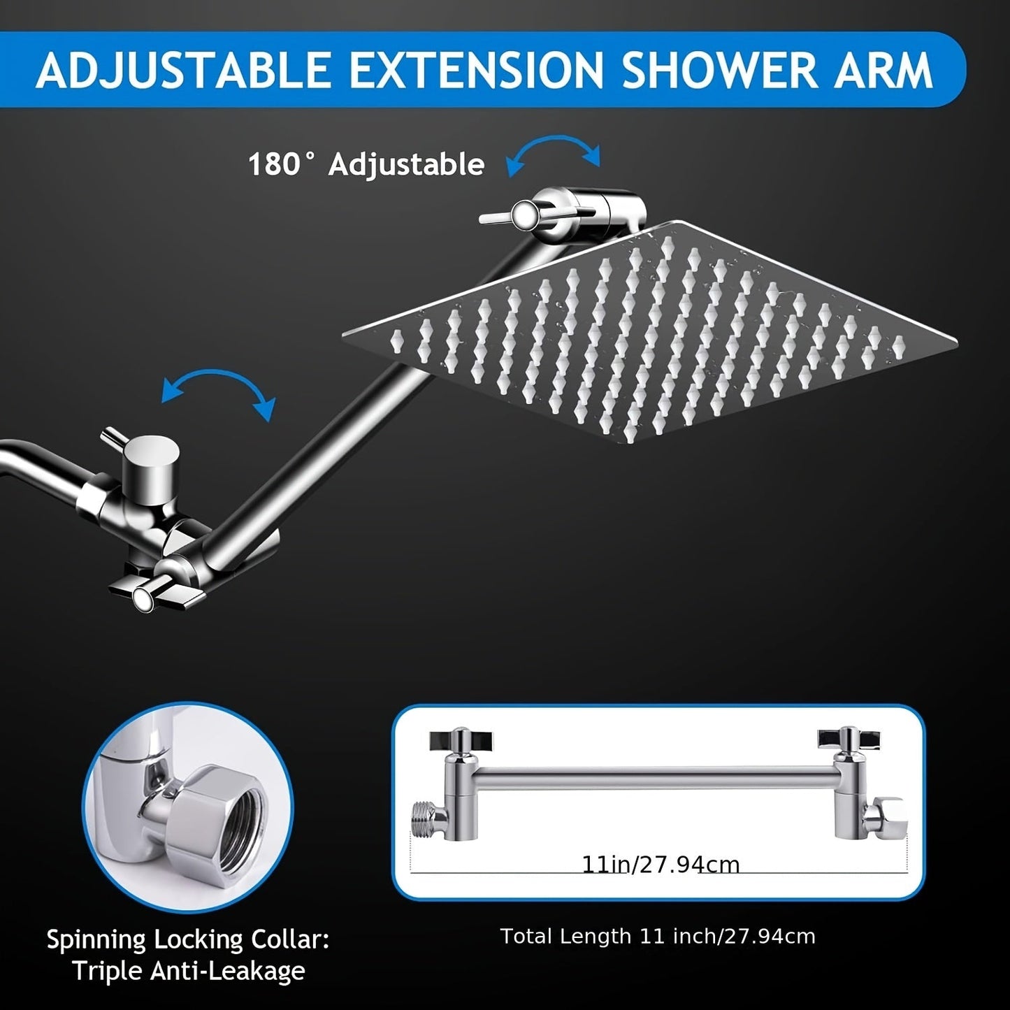 8 Rainfall Shower Head Combo – High Pressure, Handheld, 5 Settings, Extension Arm - Moktan Sabai