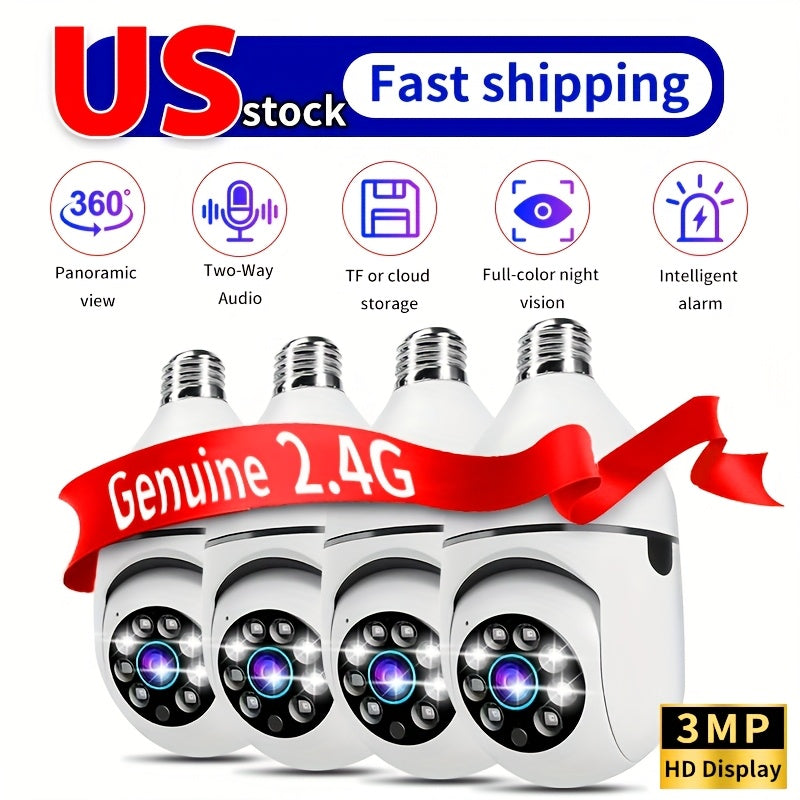 Wireless Cameras 4PCS 3MP Smart Bulb, Night Vision & 2-Way Audio