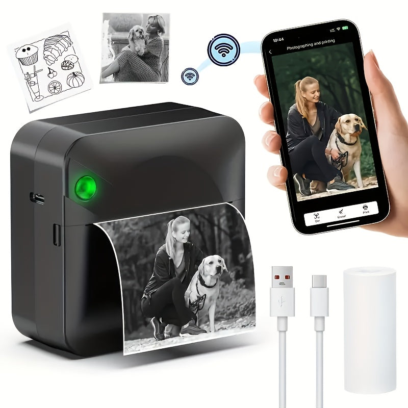 Pocket Thermal Sticker Printer – Inkless Mini Bluetooth Printer with Paper Roll