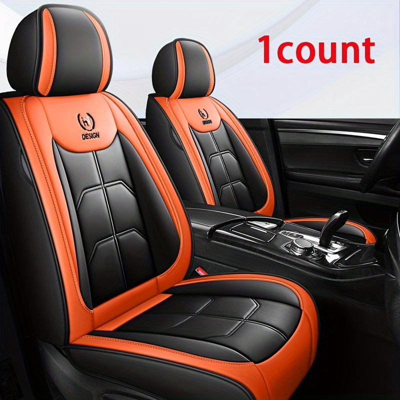 Black PU Leather Front Car Seat Covers – Red Stitching for Sedans, SUVs, Trucks