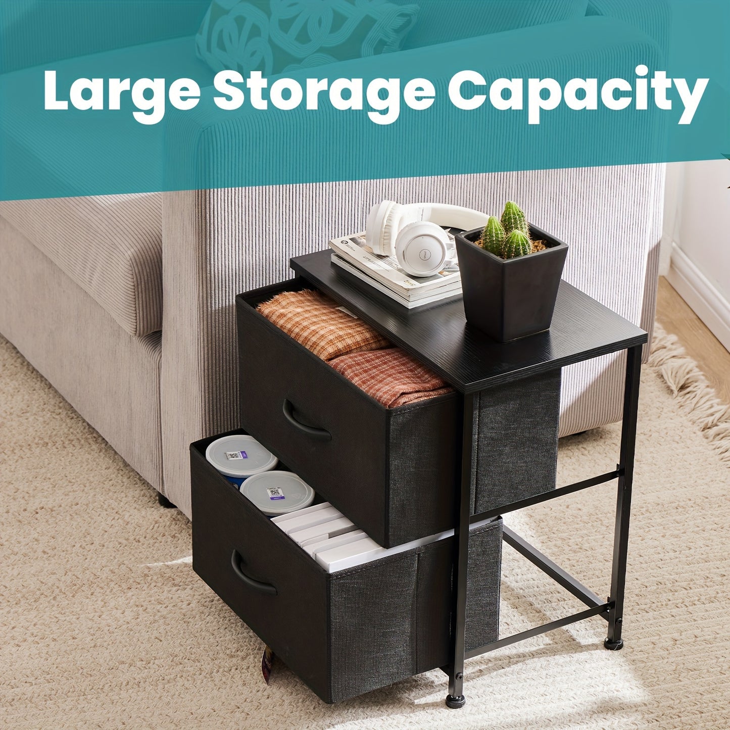 Set of 2 Nightstands with Drawers, Small End Tables with Storage for Bedroom & Office