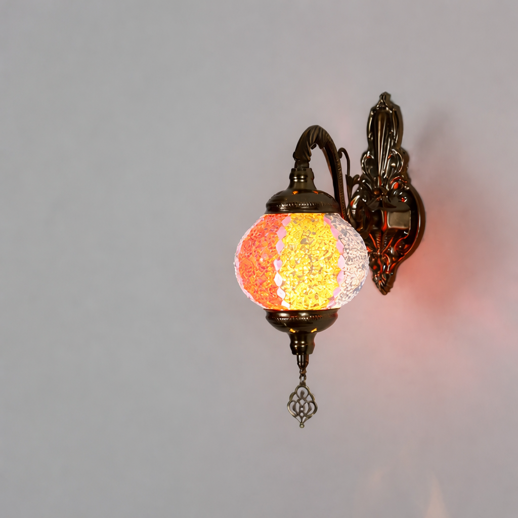 Vintage Bohemian Mosaic Glass Wall Lamp Indoor Lighting for Bedroom, Hall & Bar