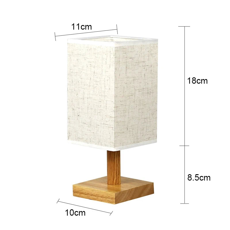 Dimmable LED Bedside Table Lamp Chinese Fabric Shade USB Night Light for Bedroom