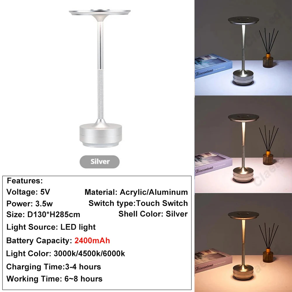 Rechargeable Touch Table Lamp Wireless LED Night Light for Bedroom Desk Decor