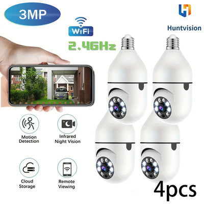 Wireless Cameras 4PCS 3MP Smart Bulb, Night Vision & 2-Way Audio