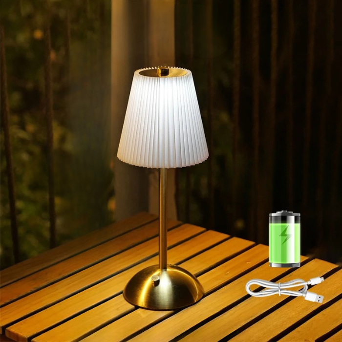 Small Pleated Table Lamp USB Rechargeable Cordless Desk Light for Bedroom