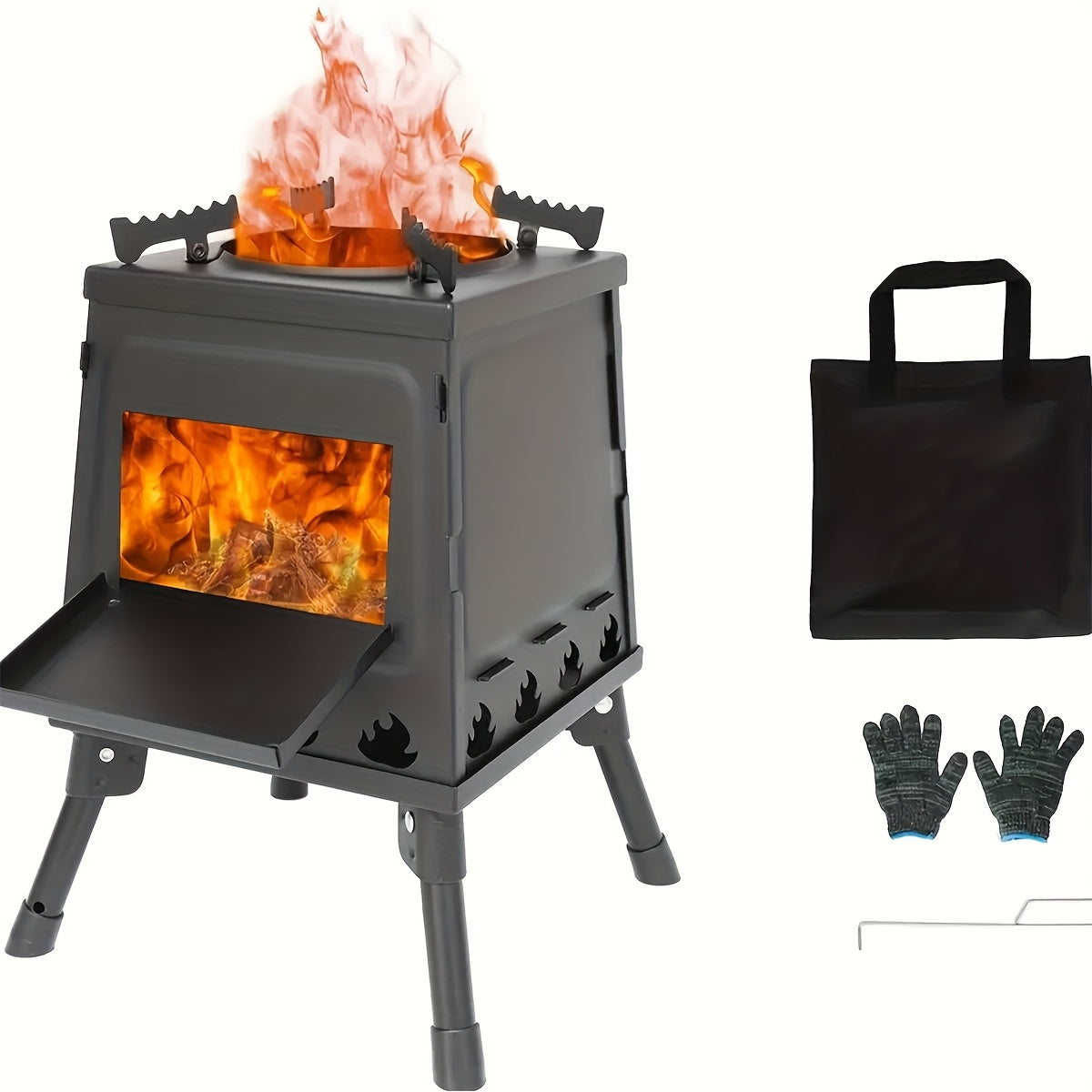 Portable Cast Iron Wood Burning Camp Stove for Outdoor Cooking, Hiking & Camping