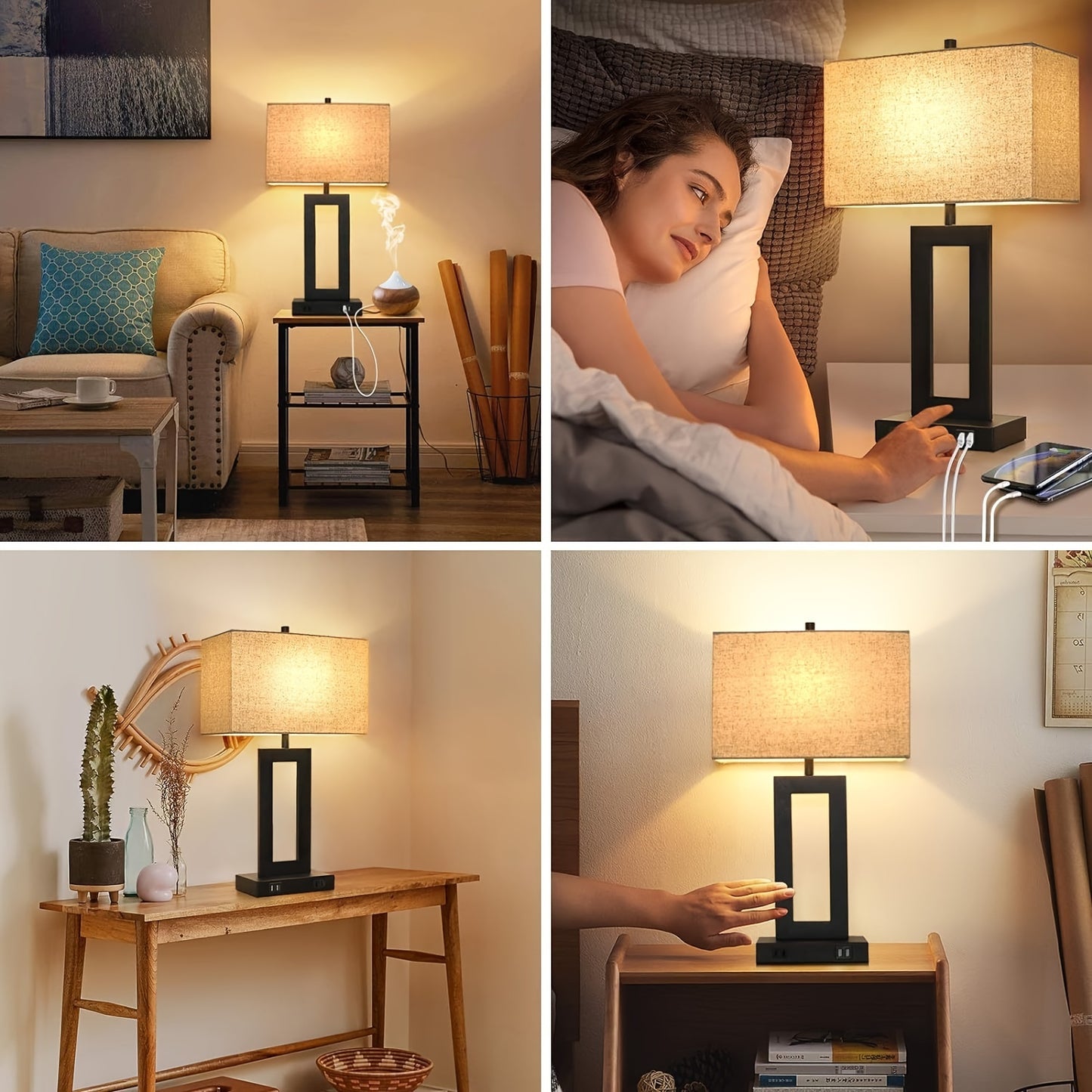 Touch Table Lamps Set of 2, USB, 3-Way Dimmable, Bedside Nightstand Lamp