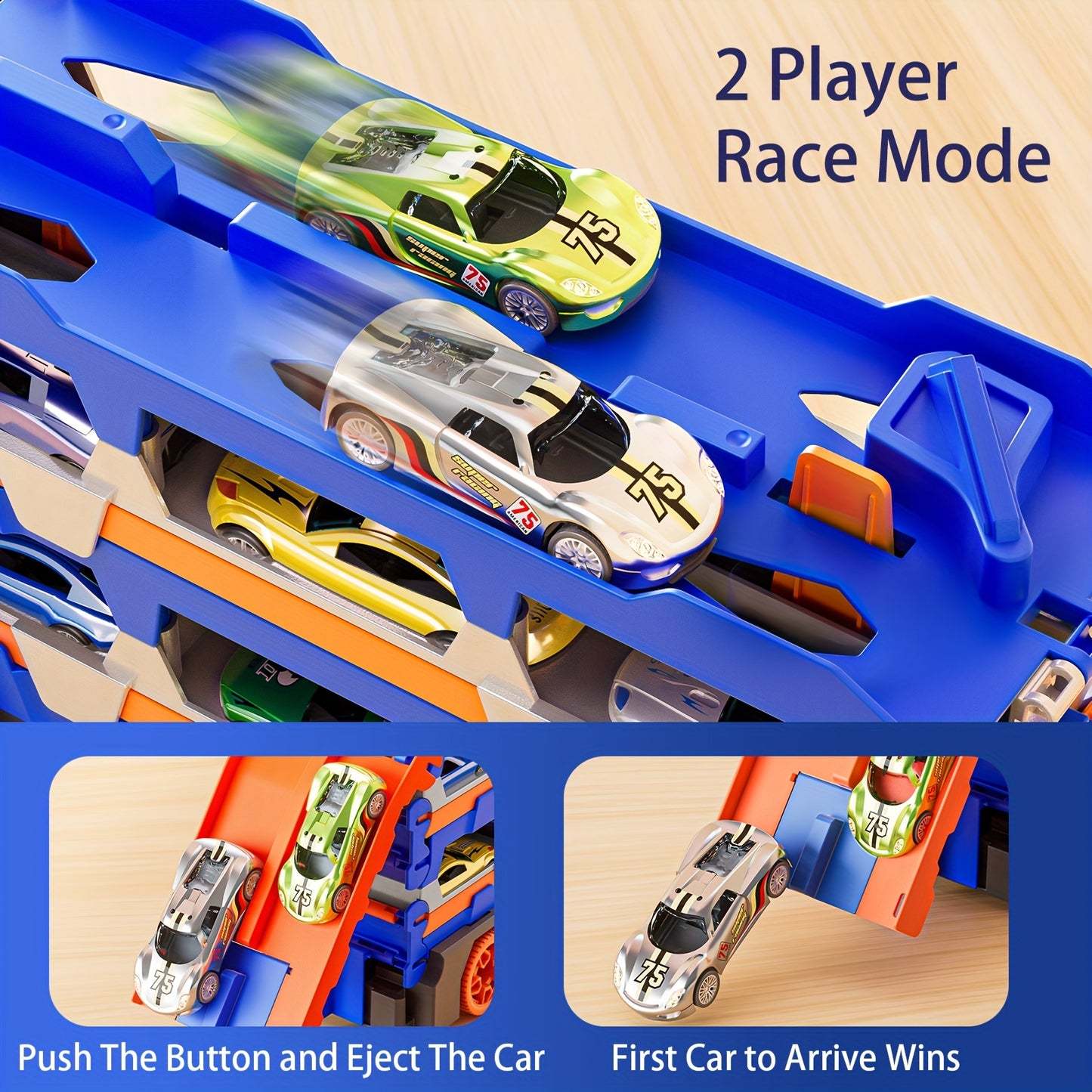 Dinosaur Race Track Car Toy Set for Boys | 12 Cars & Dino Transporter Truck