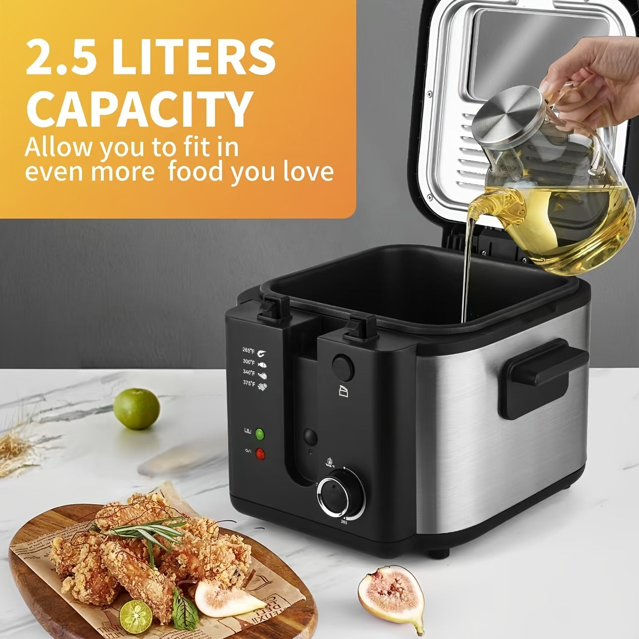 1500W Electric Deep Fryer with Basket, 84.5oz Family Size, Adjustable Temp & Easy Clean