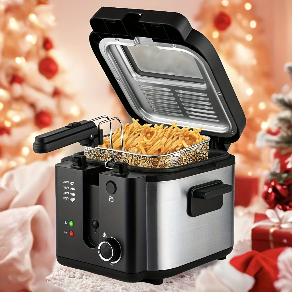 1500W Electric Deep Fryer with Basket, 84.5oz Family Size, Adjustable Temp & Easy Clean