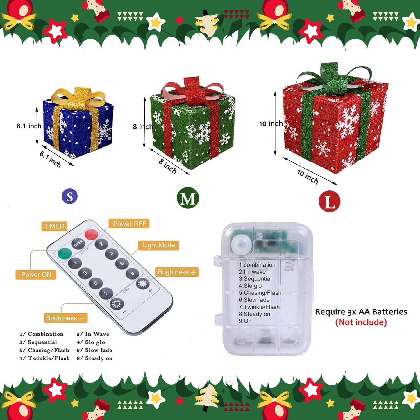 Lighted Christmas Gift Box Set of 3 with LED Lights, Outdoor Indoor Holiday Decor