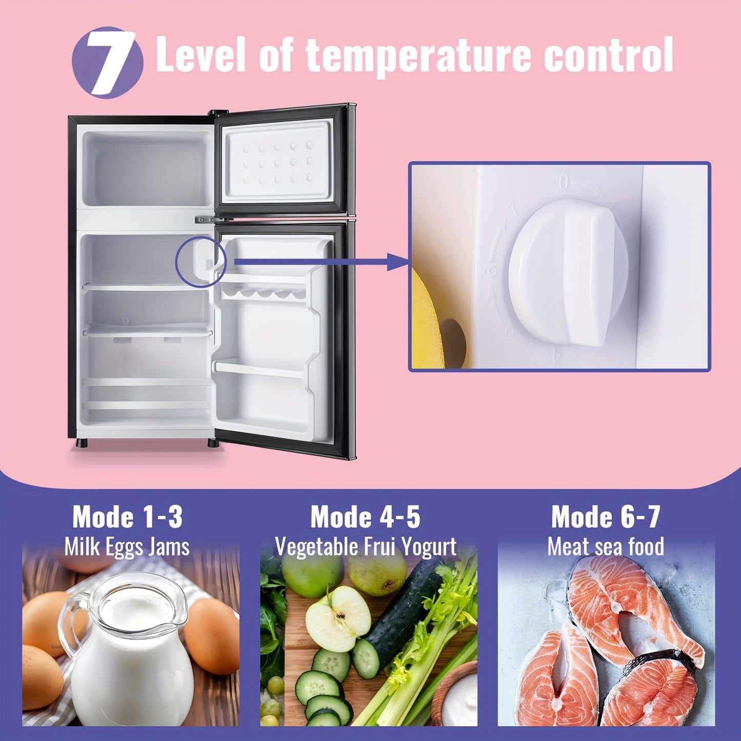 Moktan Sabai 2.6 Cu.Ft Mini Fridge with Freezer, Compact Double Door Refrigerator