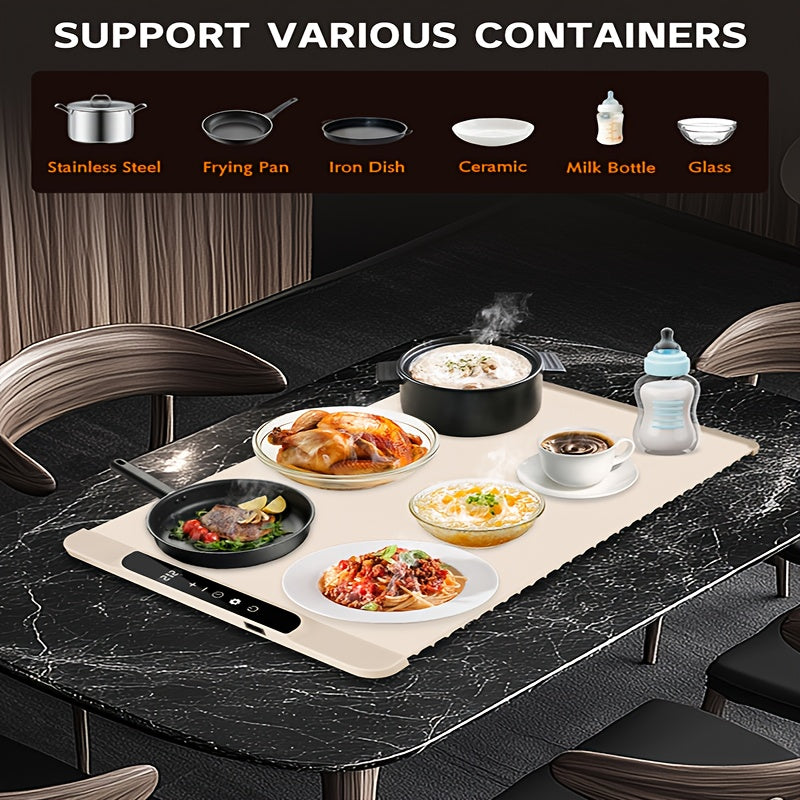 Electric Food Warming Pad with 11 Heat Levels & 10H Timer, Foldable Silicone Buffet Tray