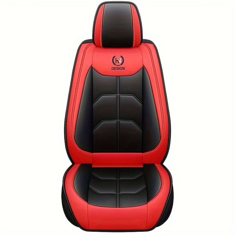 Black PU Leather Front Car Seat Covers – Red Stitching for Sedans, SUVs, Trucks