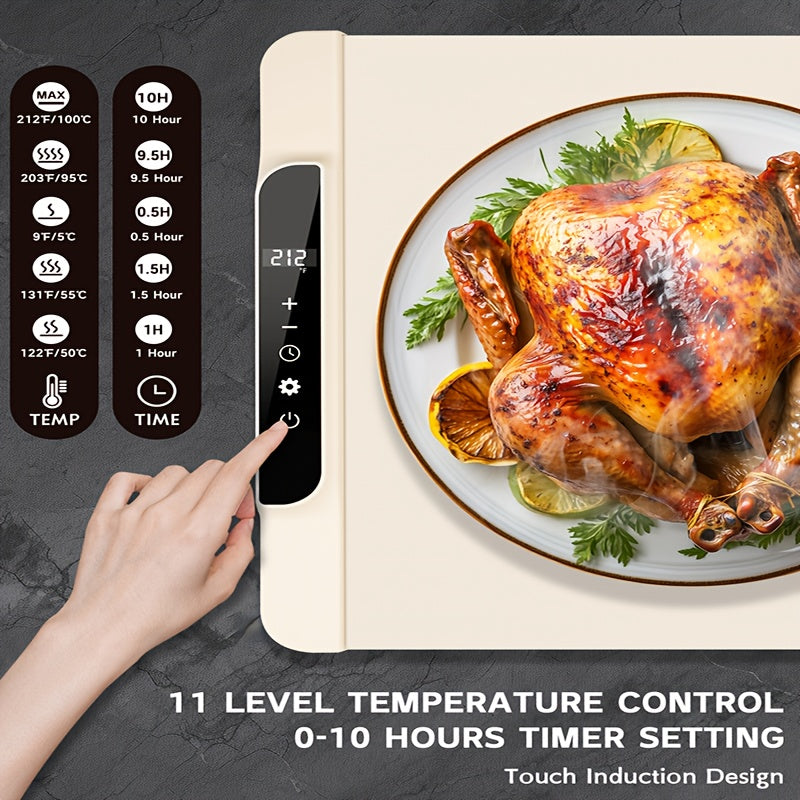 Electric Food Warming Pad with 11 Heat Levels & 10H Timer, Foldable Silicone Buffet Tray