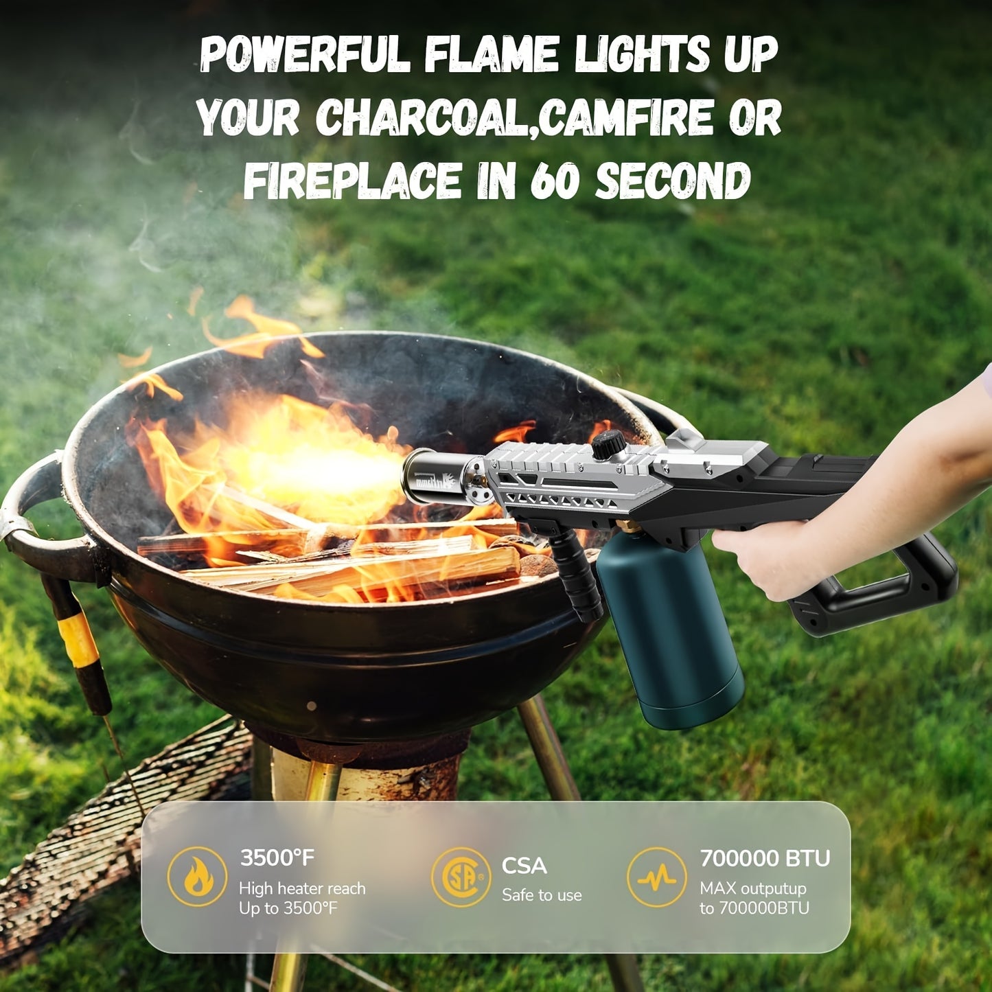 Heavy-Duty Adjustable Flame Torch for Weeds, Camping & Fire Starting