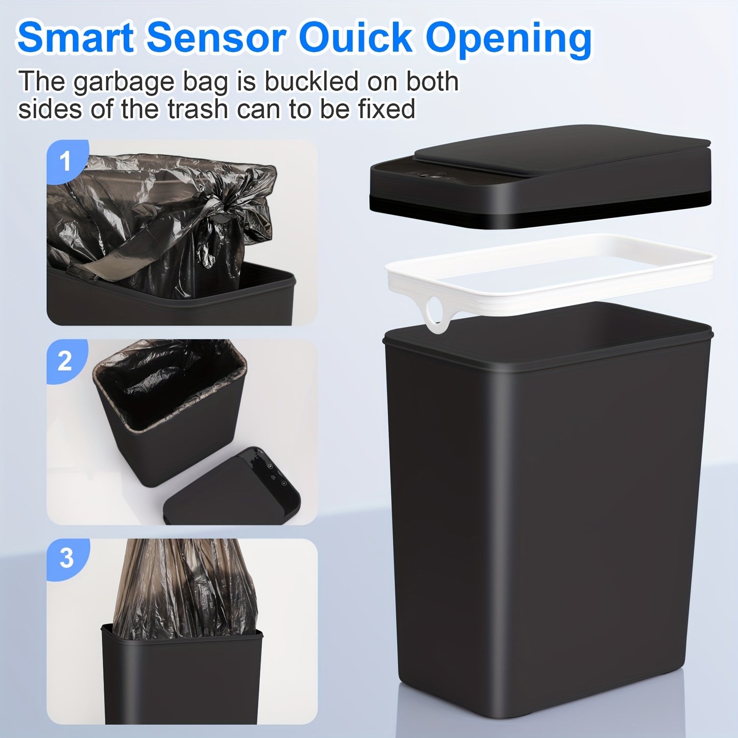 Touchless Bathroom Trash Can with Lid, 2-Pack Smart Sensor Garbage Bin, 2.8 Gal