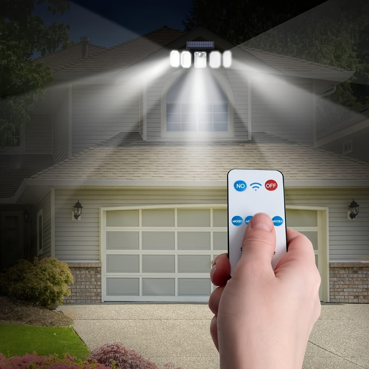 Solar Motion Sensor Flood Light – 300 LED, 5-Head, 7000K, Remote, Outdoor Use