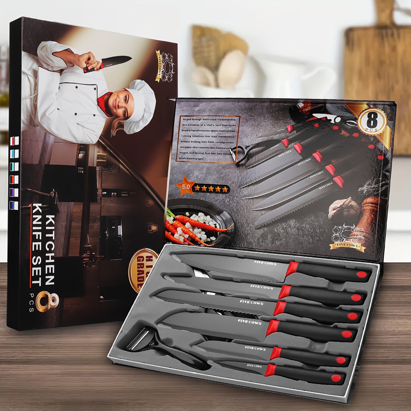 6-Piece Professional Kitchen Knife Set – Chef’s Knives with Wooden Handles & Gift Box