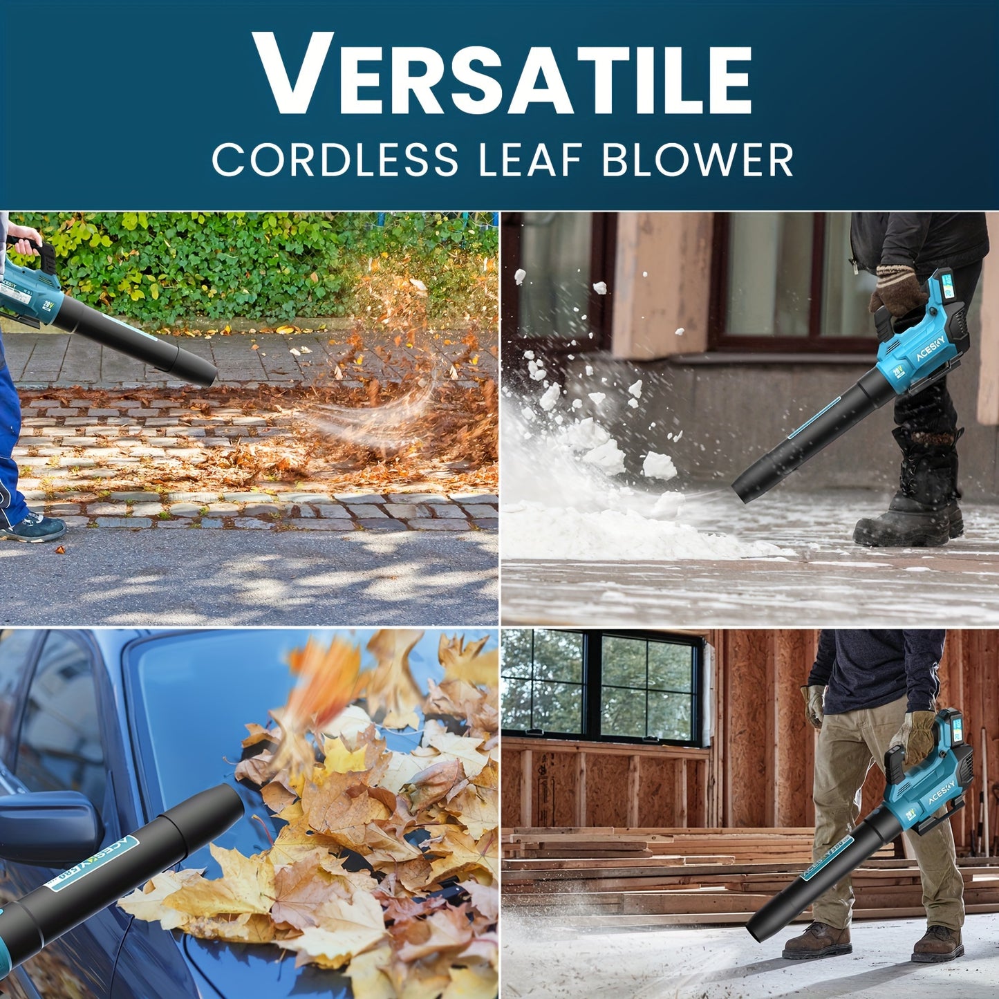 Powerful Cordless Leaf Blower 580CFM 2x4.0Ah Battery, 3-Speed, Lightweight