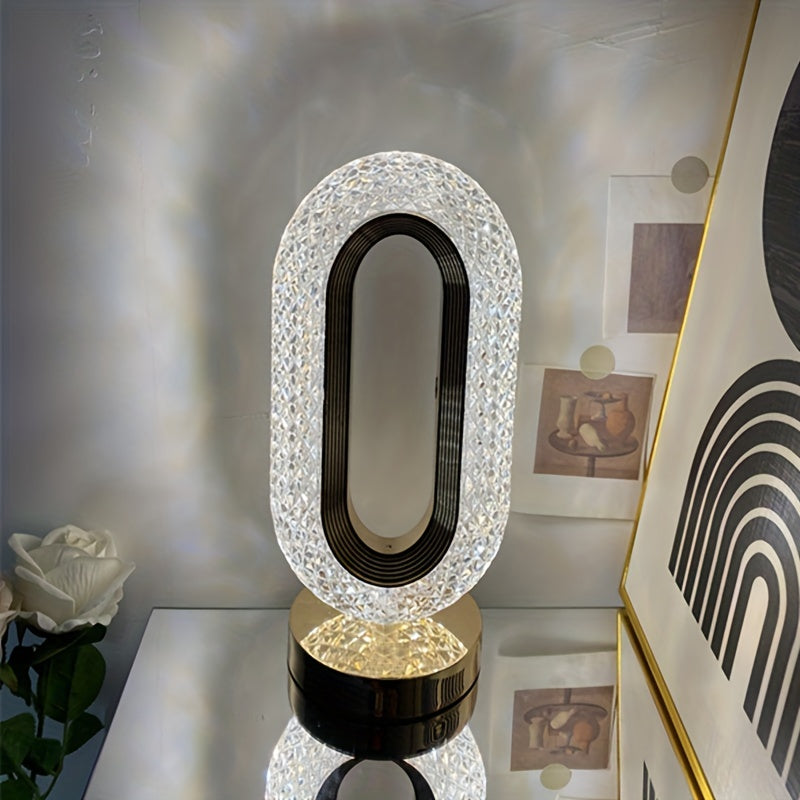 Oval Crystal Table Lamp – USB Charging Luxury Night Light for Bedroom & Office Decor