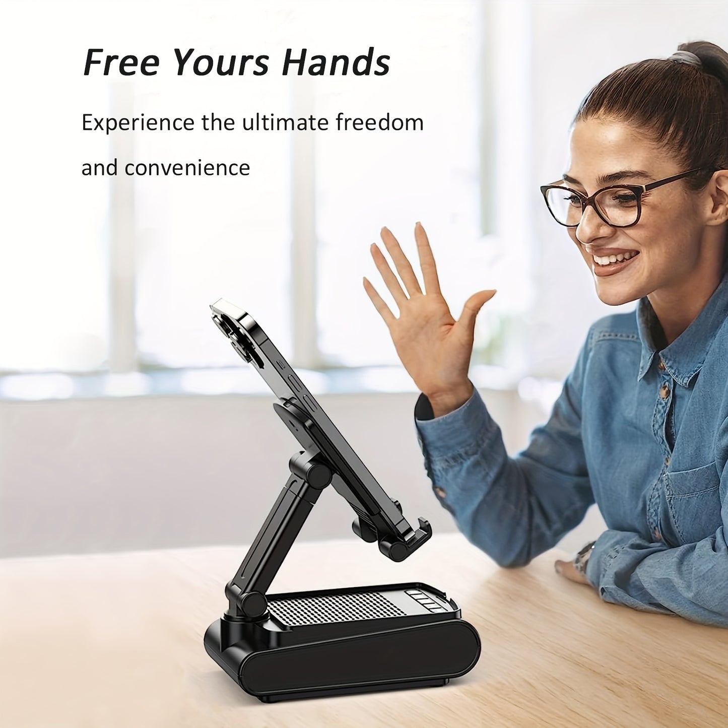 Cell Phone Stand with Wireless Bluetooth Speaker, Non-Slip Base, Portable Use