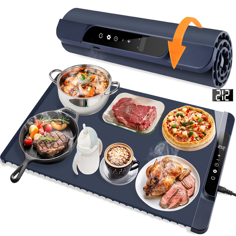 Electric Food Warming Pad with 11 Heat Levels & 10H Timer, Foldable Silicone Buffet Tray