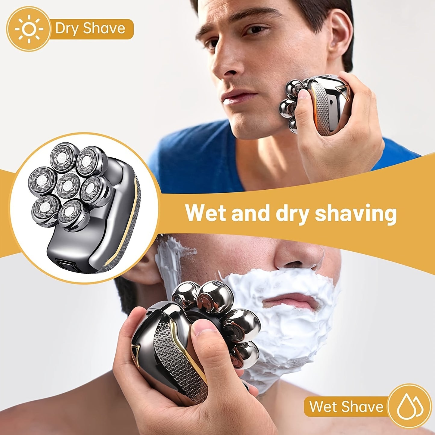6-in-1 Rechargeable Head Shaver for Men – Wet Dry Razor, Beard Trimmer, Clippers