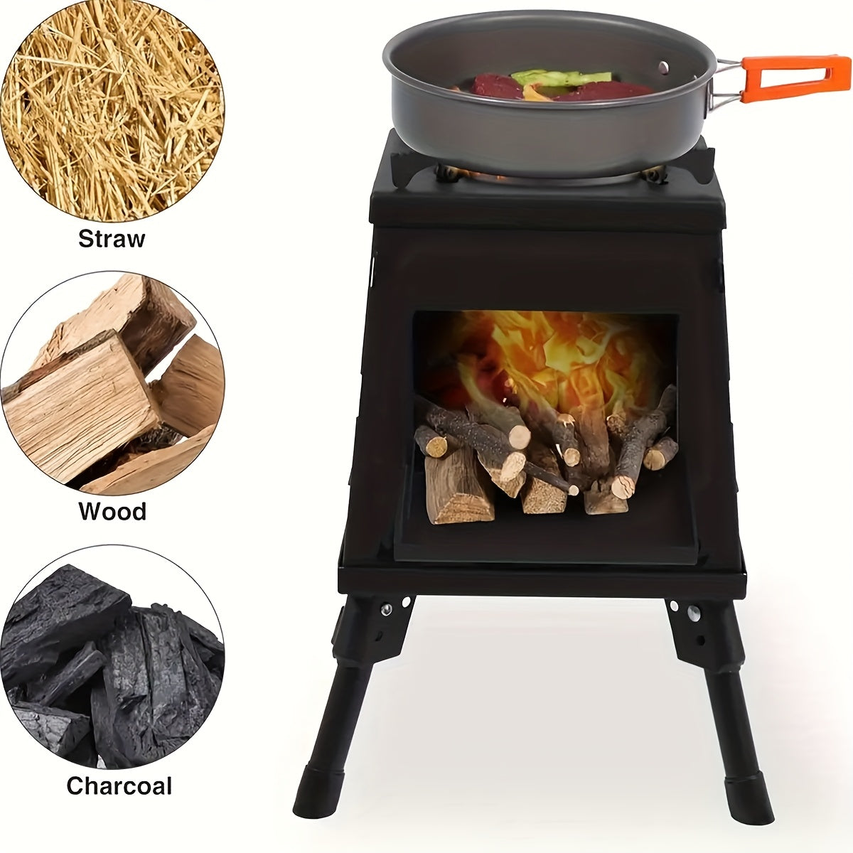 Portable Cast Iron Wood Burning Camp Stove for Outdoor Cooking, Hiking & Camping