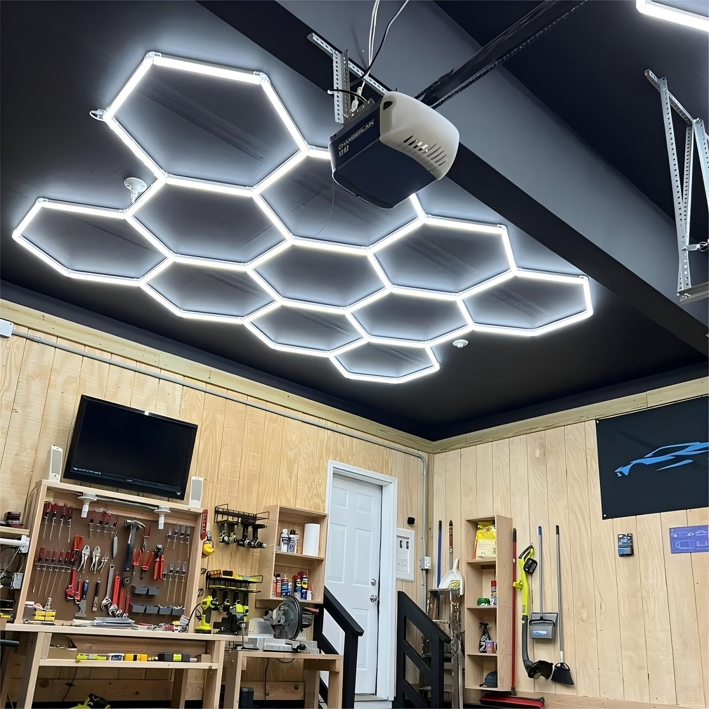 Hexagon LED Garage Lights (24 Pack) | Super Bright Ceiling Light System