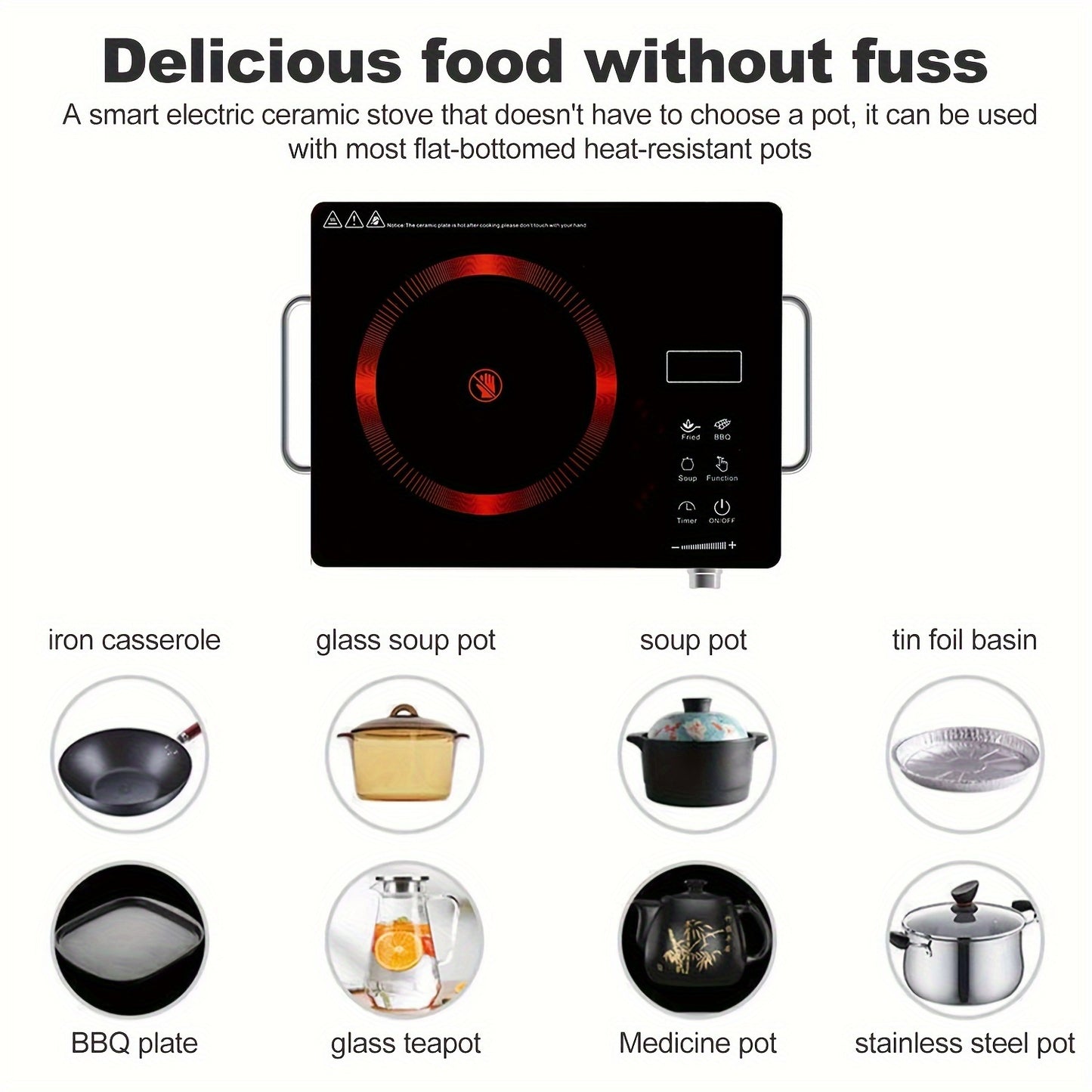 2200W Electric Ceramic Stove, Infrared Induction Cooktop Burner for Home Cooking