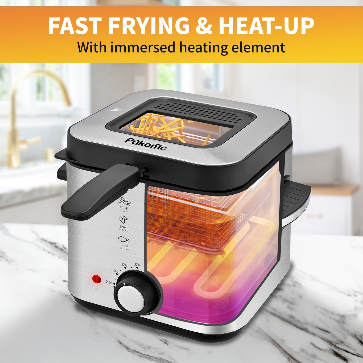 1500W Electric Deep Fryer with Basket, 84.5oz Family Size, Adjustable Temp & Easy Clean