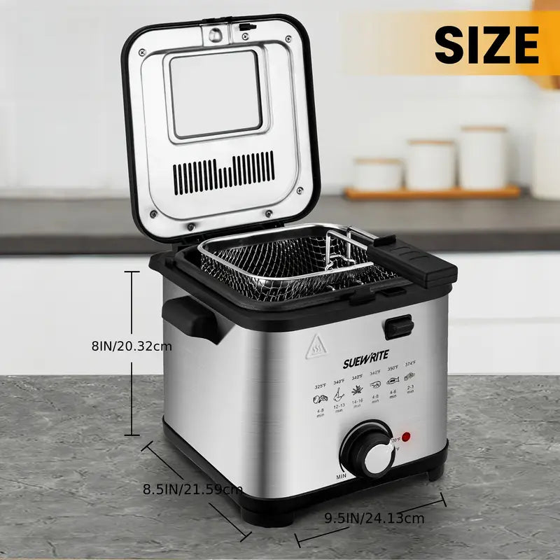 1500W Electric Deep Fryer with Basket, 84.5oz Family Size, Adjustable Temp & Easy Clean