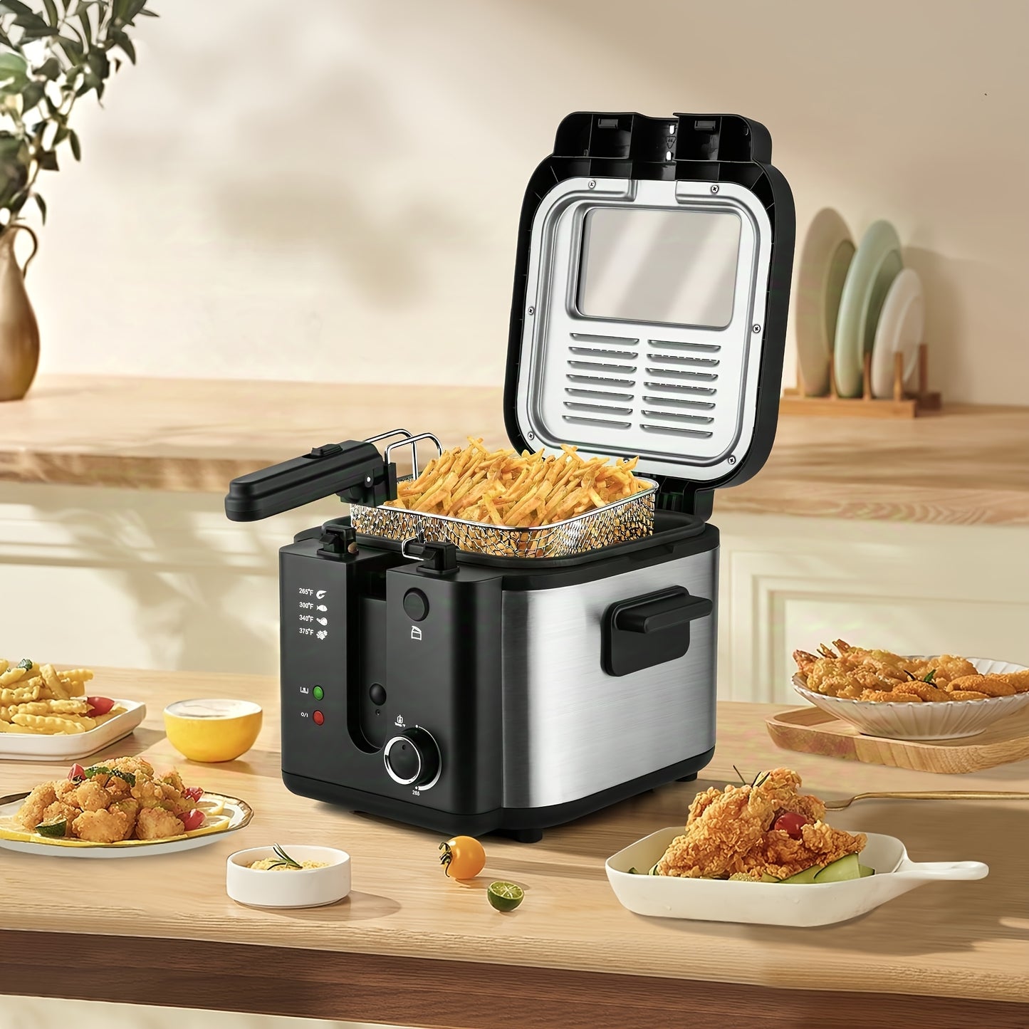 1500W Electric Deep Fryer with Basket, 84.5oz Family Size, Adjustable Temp & Easy Clean