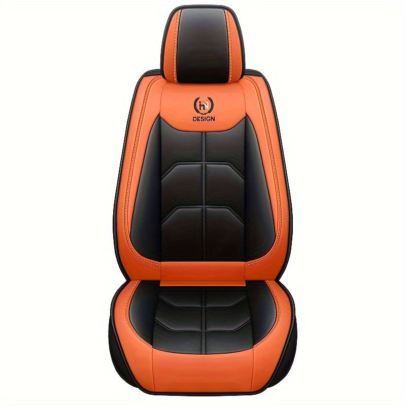 Black PU Leather Front Car Seat Covers – Red Stitching for Sedans, SUVs, Trucks