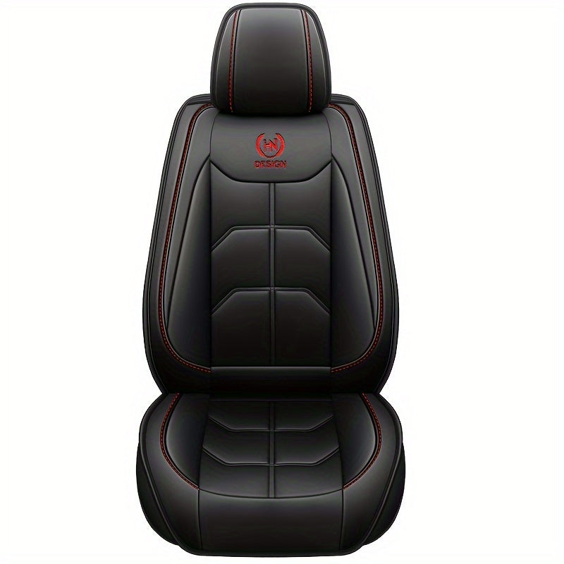 Black PU Leather Front Car Seat Covers – Red Stitching for Sedans, SUVs, Trucks