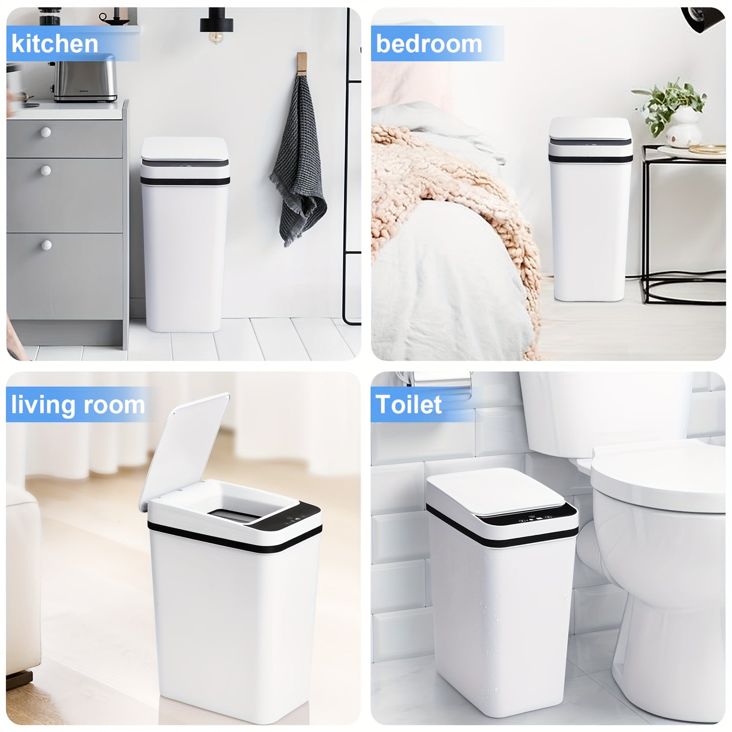Touchless Bathroom Trash Can with Lid, 2-Pack Smart Sensor Garbage Bin, 2.8 Gal