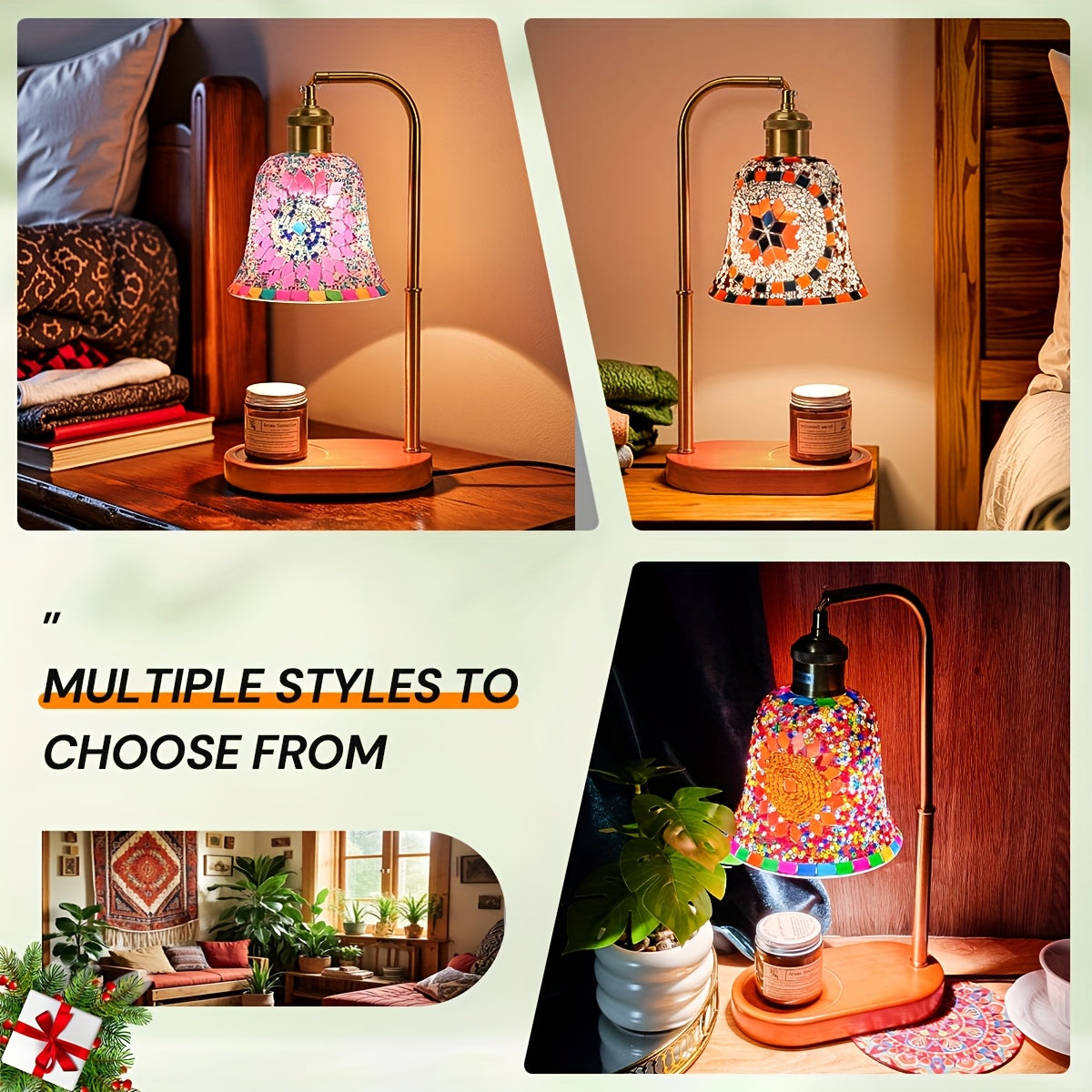 Moktan Sabai Turkish Mosaic Candle Lamp – Dimmable Glass Table Light for Bedroom & Holidays
