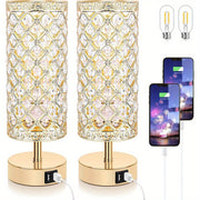 Moktan Sabai Set of 2 Crystal Table Lamps – Touch Control USB Bedside Lights, 3-Way Dimmable Golden color
