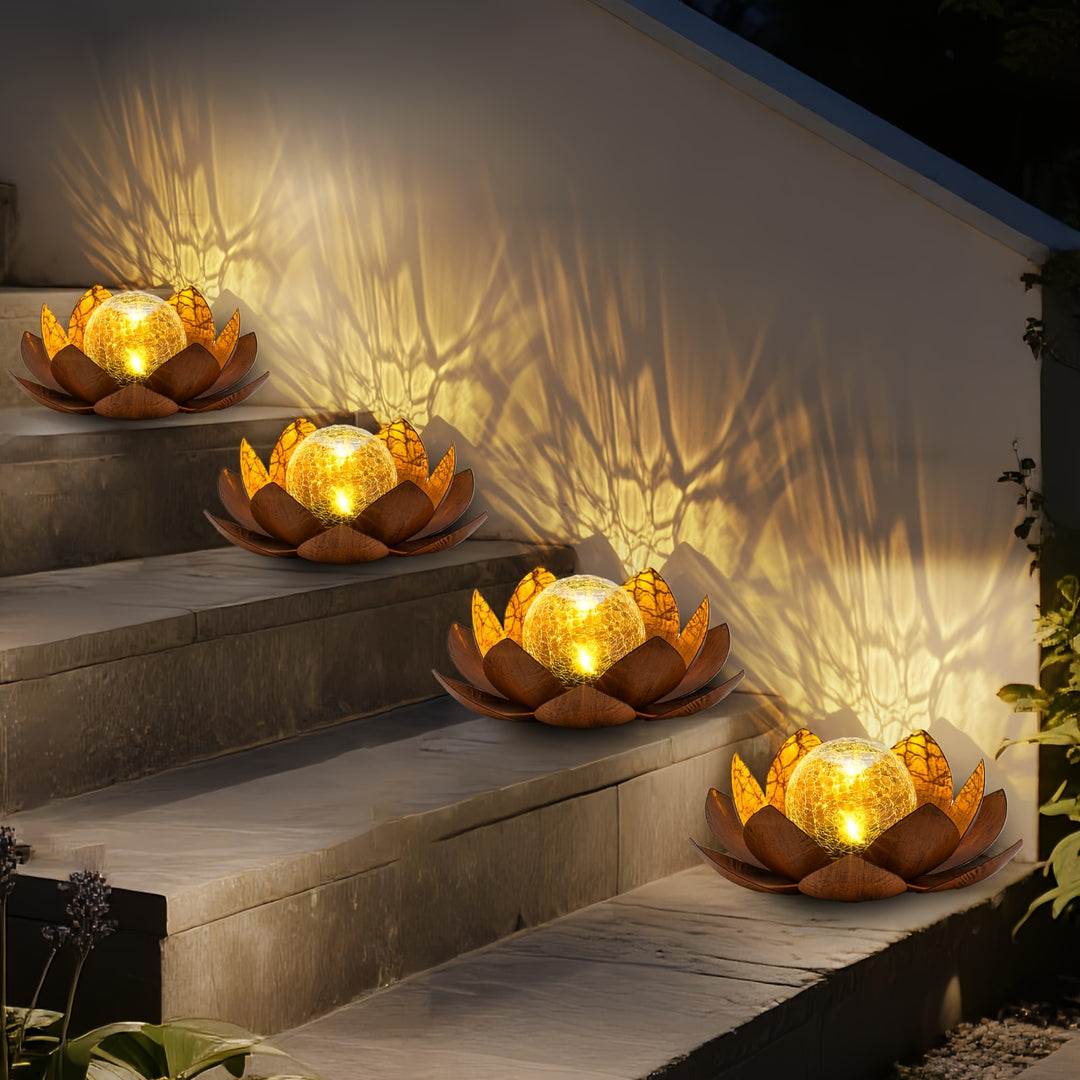 Moktan Sabai Set of 2 Lotus Solar Garden Lights – Waterproof Cracked Glass Outdoor Decor Lamps