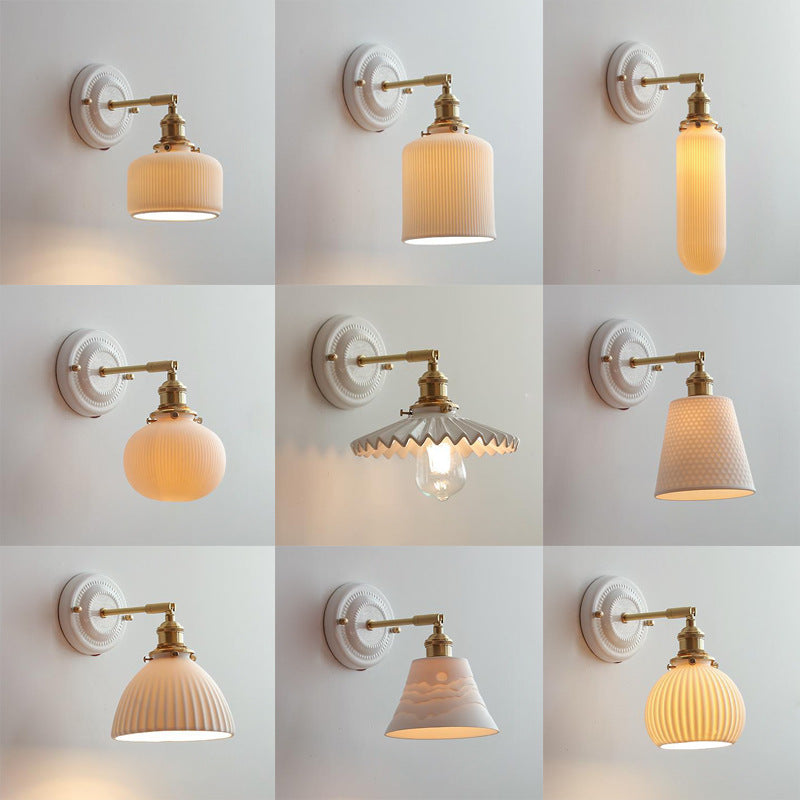 Moktan Sabai Vintage Japanese Ceramic Brass Wall Light E27 Hardwired