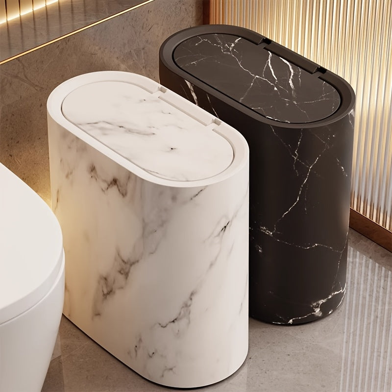 Moktan Sabai Marble Bathroom Trash Can with Lid Oval Small Kitchen Garbage Bin