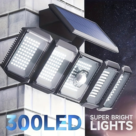 Solar Motion Sensor Flood Light – 300 LED, 5-Head, 7000K, Remote, Outdoor Use