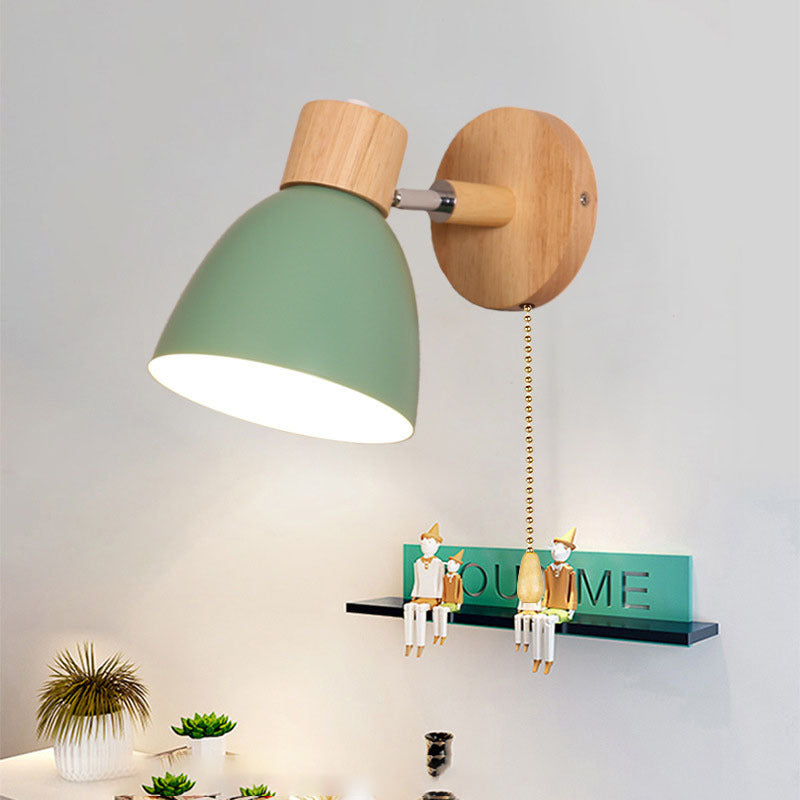 Moktan Sabai Modern Minimalist Wooden Cone Wall Sconce LED E27 Wall Light Green