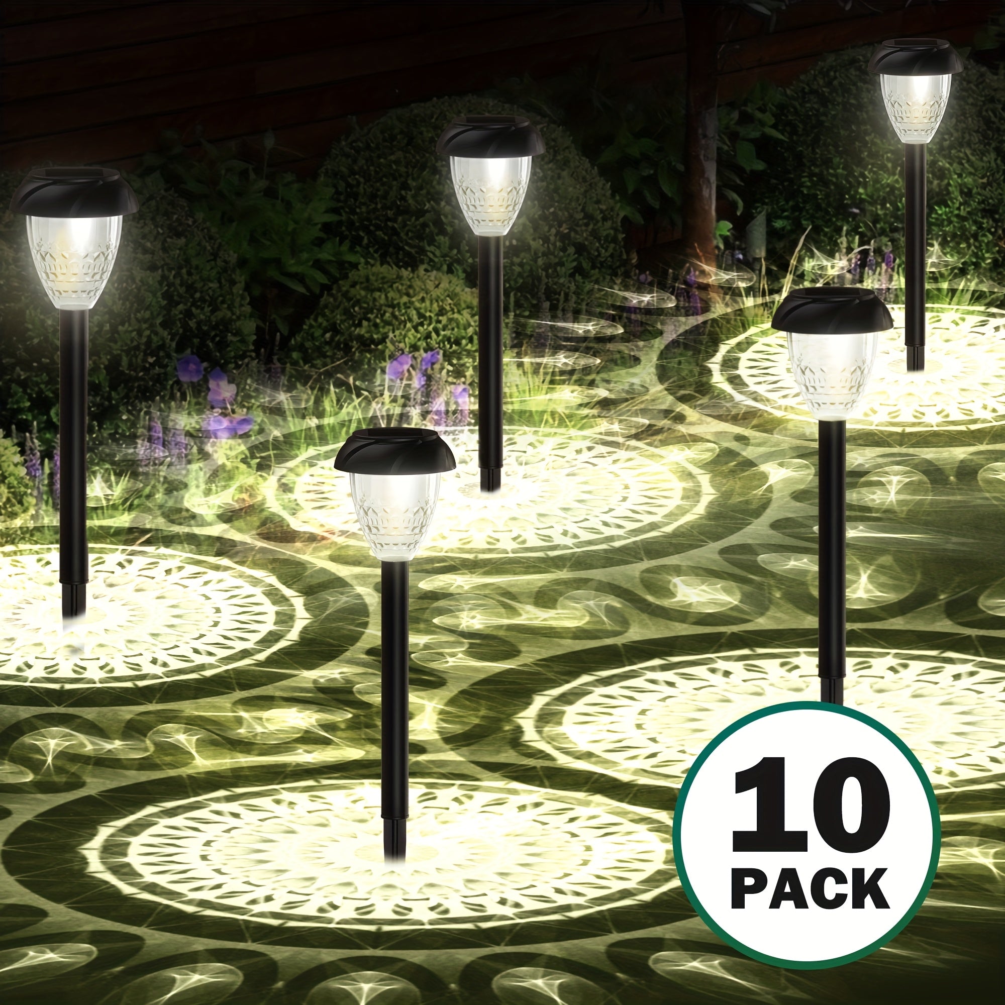 Moktan Sabai 10-Pack Solar Pathway Lights – Bright White LED, Auto On/Off, Mandala Pattern Moktan Sabai