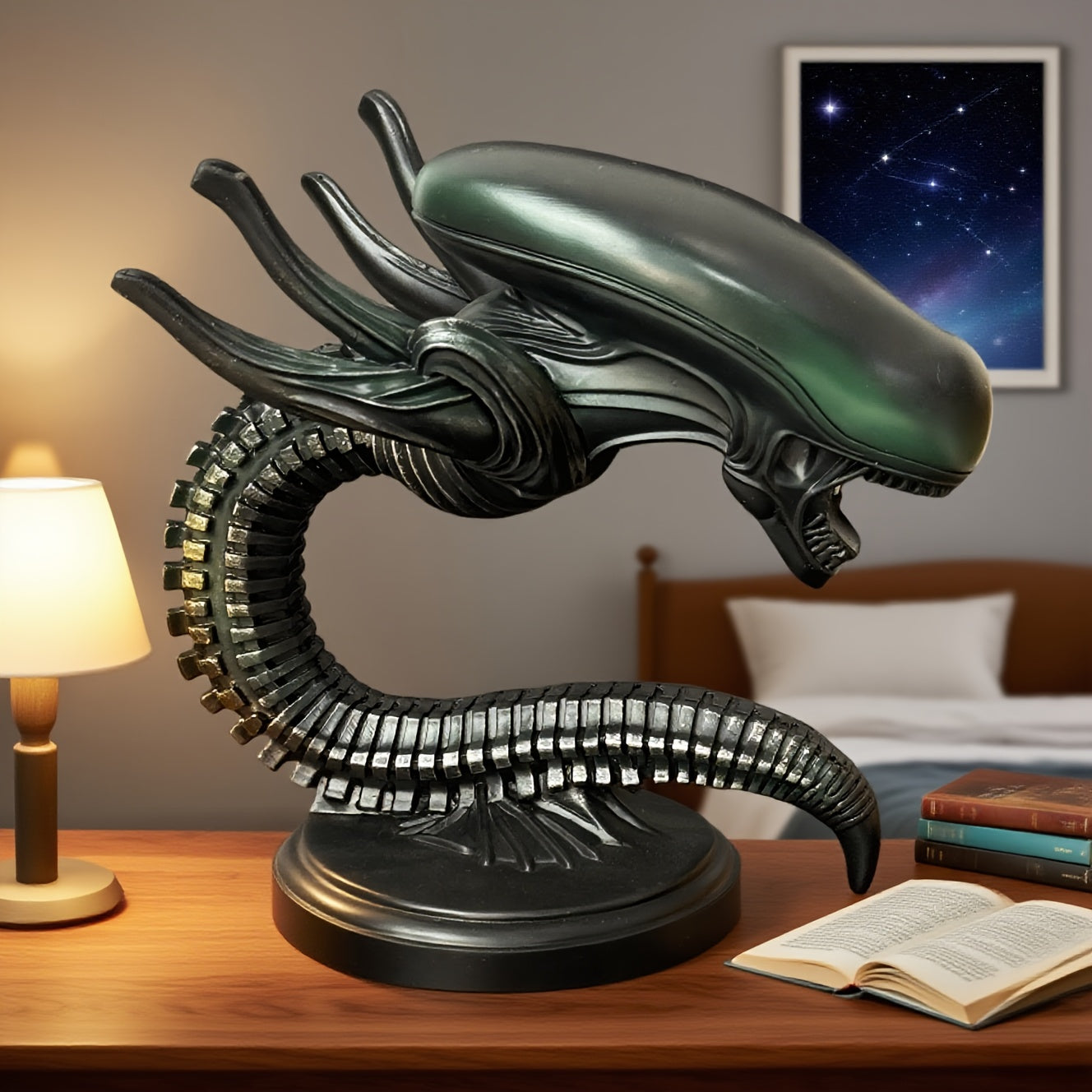 Moktan Sabai USB Alien Head Lamp – Sci-Fi Resin Desk Light for Bedroom, Office & Halloween Decor