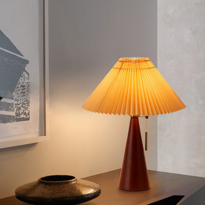 Japanese Minimalist Wooden Table Lamp Pleated Shade LED Indoor Lighting